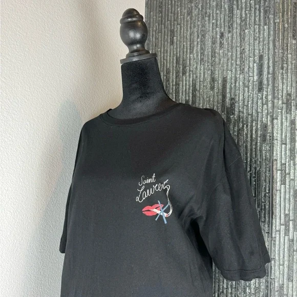 🚭Saint Laurent Black No Smoking Detail Cotton Jersey T Shirt Size XS